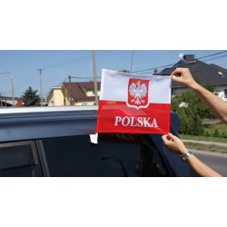 FLAGA POLSKA - SAMOCHODOWA Z UCHWYTEM NA SZYBĘ